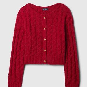 Gap × Cult Gaia Cropped Cable-Knit Cardigan - Red